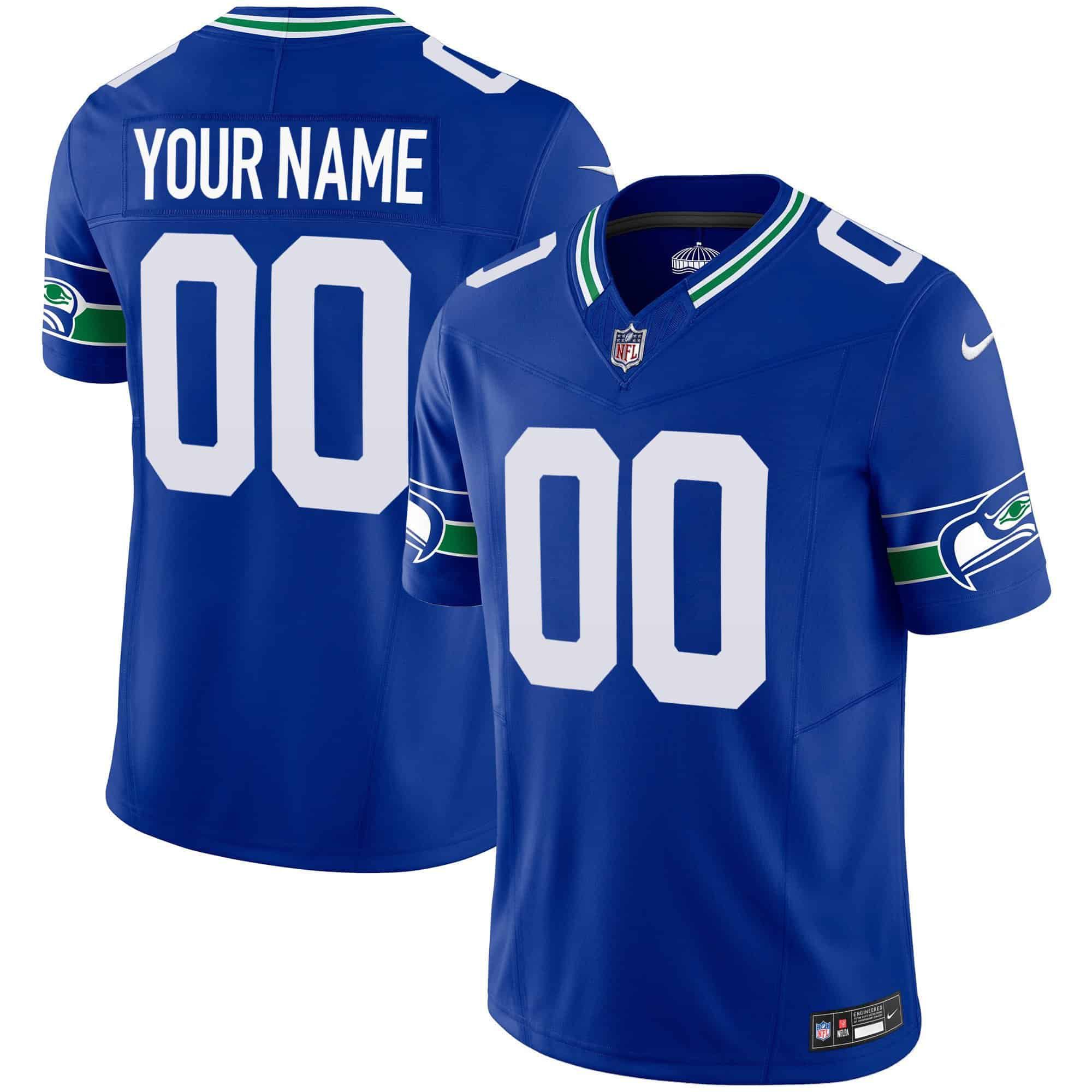 Men Seattle Seahawks Blue 2024 Nike Throwback Vapor Limited Custom NFL Jersey style 1